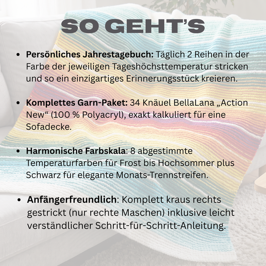 Strick-Set Anfänger Temperaturdecke (inkl. Strickanleitung & allen Farben)