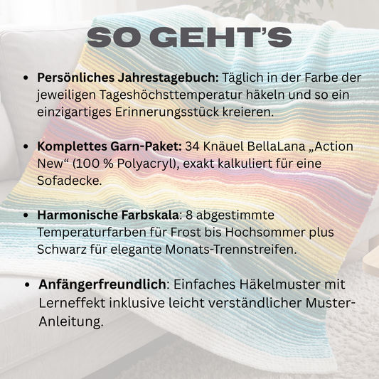 Häkel-Set Anfänger Temperaturdecke (inkl. Häkelanleitung & allen Farben)