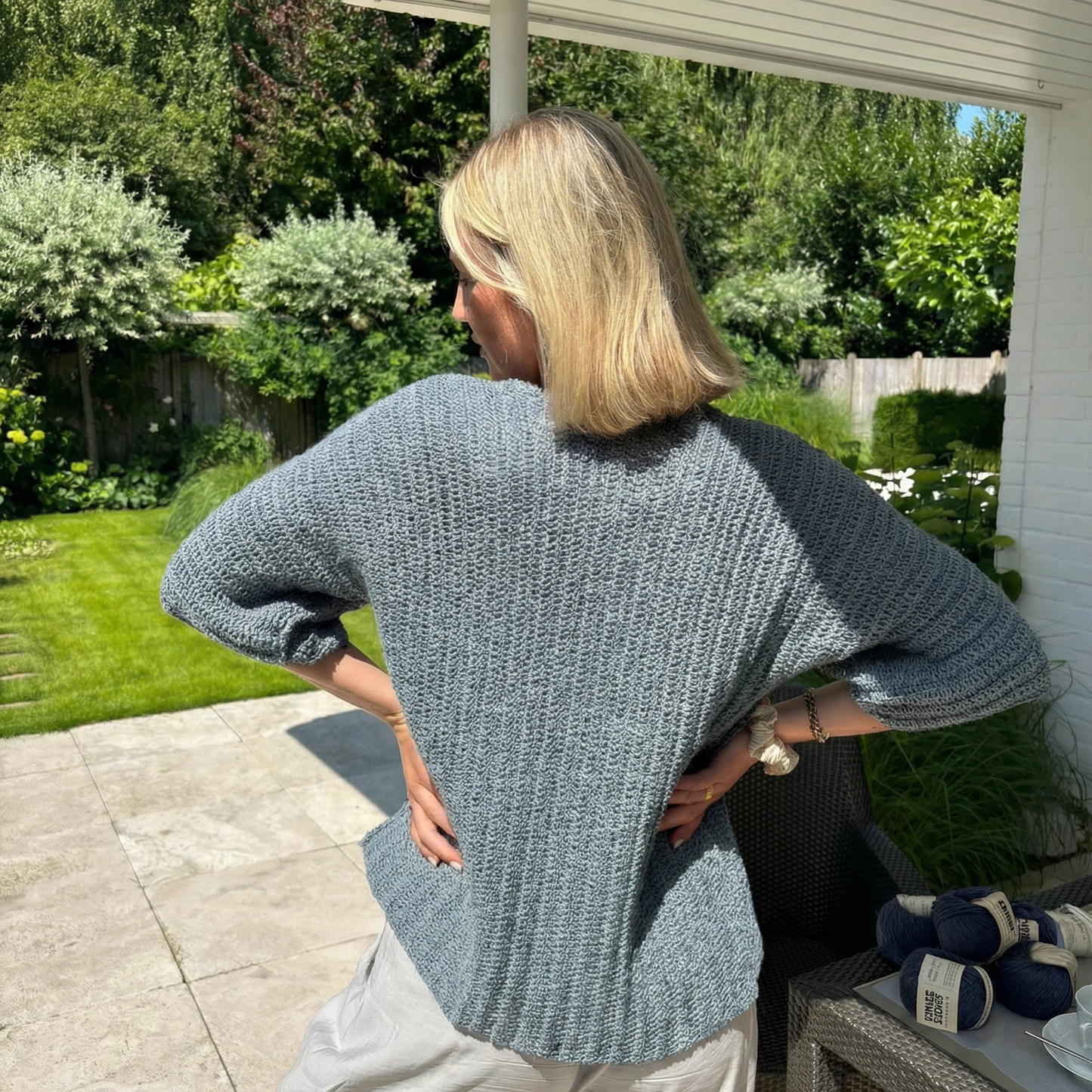 Häkel-Set BAMBOO Cardigan eisgrau mit Kimono-Ärmeln (inkl. Häkelanleitung)