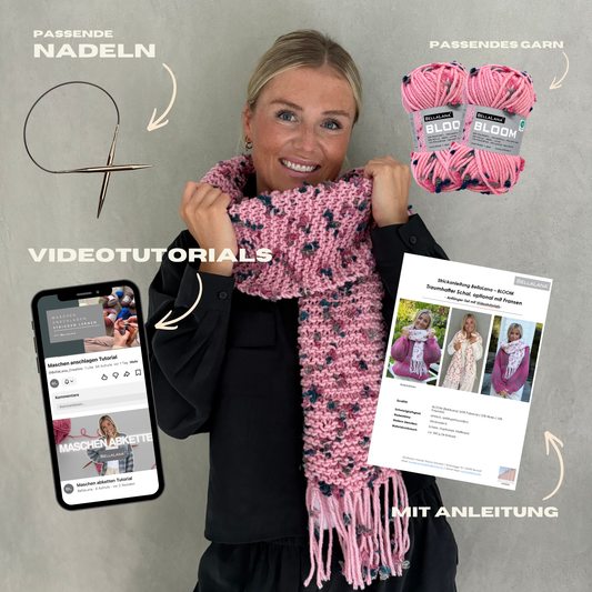 Anfänger-Set BLOOM Schal (inkl. Strickanleitung, Nadeln & Videotutorials)