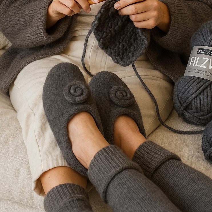 Strick-Set FILZWOLLE kuschelige Hausschuhe (inkl. Strick- & Filzanleitung)