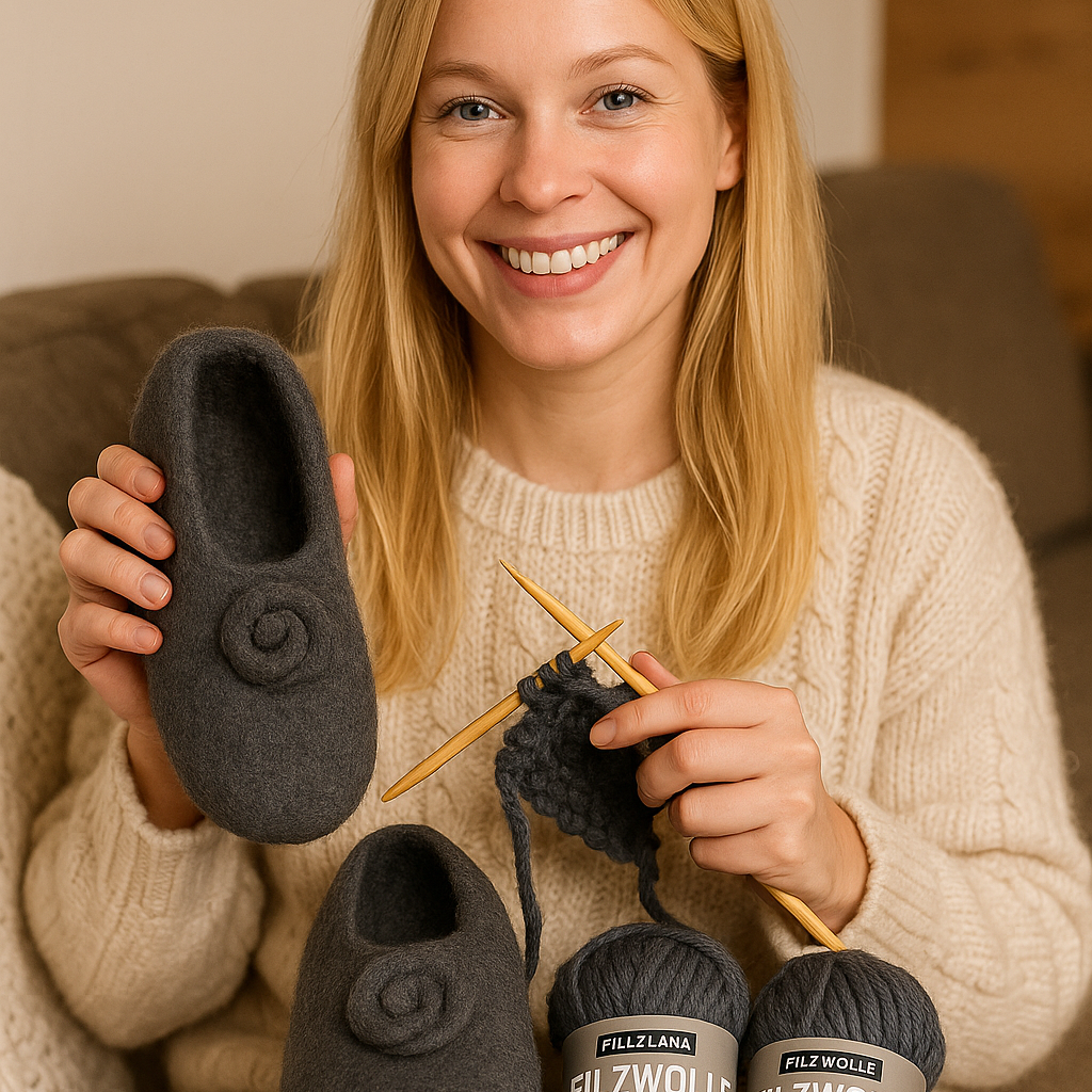 Strick-Set FILZWOLLE kuschelige Hausschuhe (inkl. Strick- & Filzanleitung)