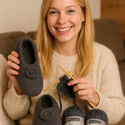 Strick-Set FILZWOLLE kuschelige Hausschuhe (inkl. Strick- & Filzanleitung)