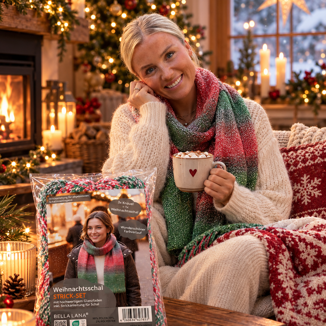 Strick-Set Weihnachtsschal mit Glanzfaden (inkl. Anleitung)