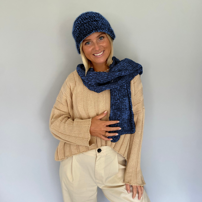 Strick-Set CHENILLE Glanz-Schal + Hut (inkl. Strickanleitung)