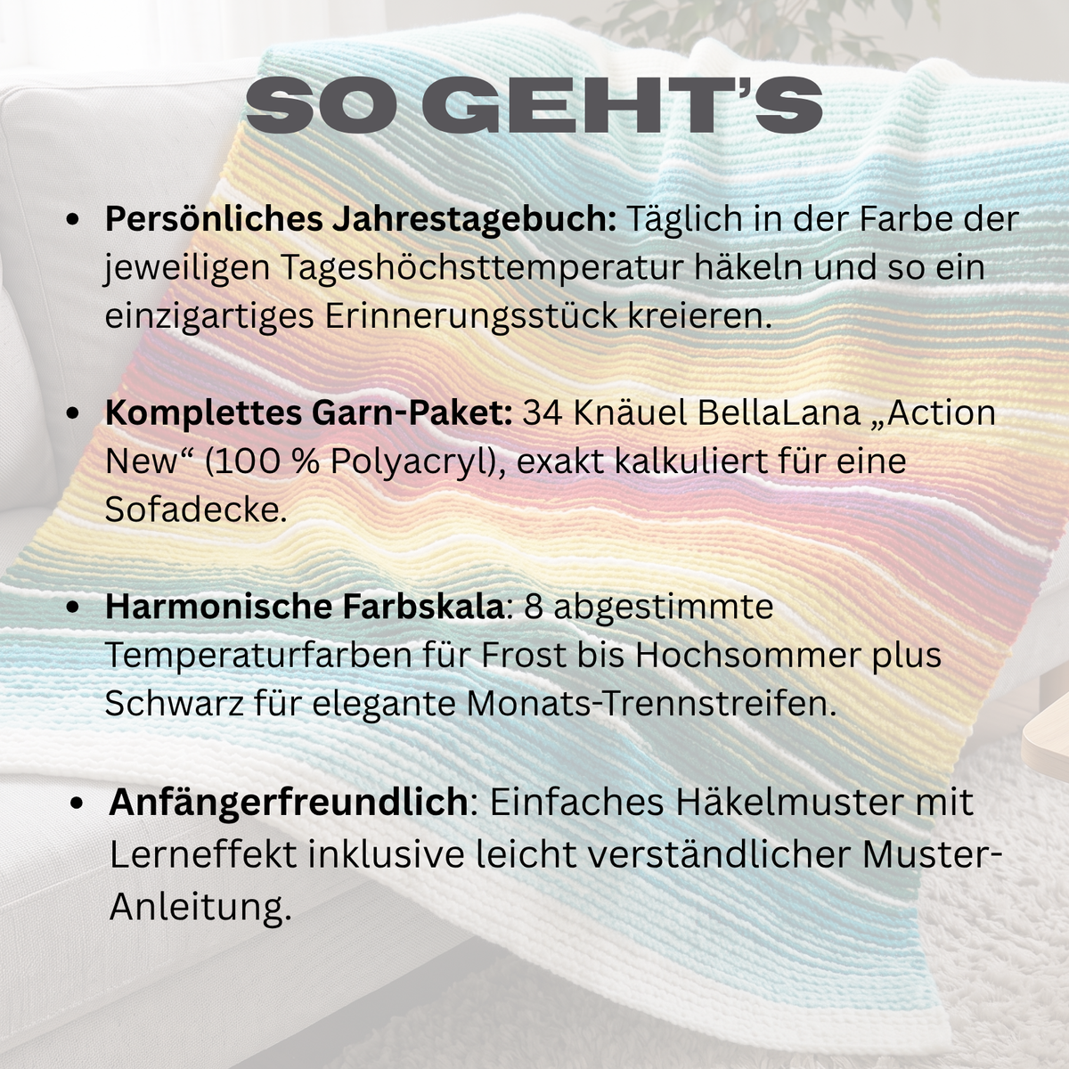 Häkel-Set Anfänger Temperaturdecke (inkl. Häkelanleitung & allen Farben)