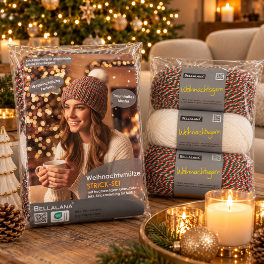 Strick-Set Weihnachtsmütze mit Glanzfaden  (inkl. Anleitung)